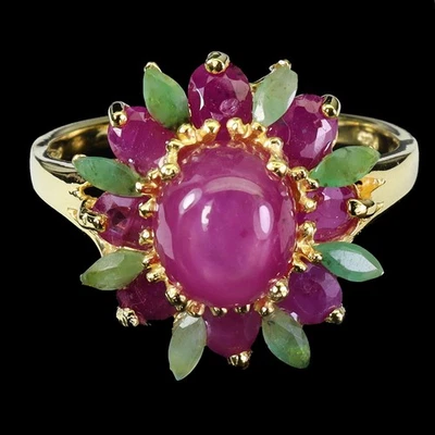 925 Sterling Silver Ring Oval Ruby 8x7mm Emerald Natural Gemstone Jewelry Size 8 - Image 1 of 4