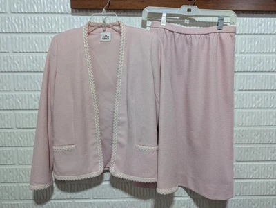 Blazer y falda vintage rosa liso frente abierto conjunto de traje de 2 piezas talla 6 Bleyle  Foto 1 de 4