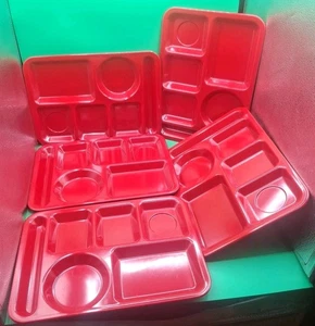 Lot of 5 TEXAS WARE Red Divided Lunch Cafeteria Tray Melamine #146 Vintage - Picture 1 of 2