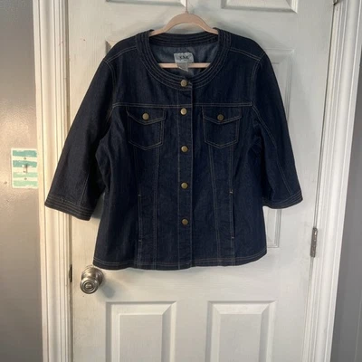 Live A Little Women's Denim Blue Jean Jacket LAL Stretch Snap Buttons size 1x - Image 1 of 4
