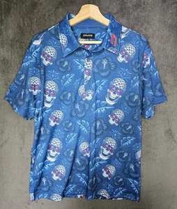Druids Tiki Skull Golf Polo Shirt Blue Size Large - Picture 1 of 12
