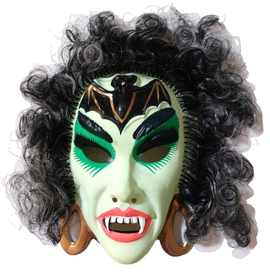 Hairy Scary Ben Cooper Female Vampire Witch Ghoul VTG Halloween Mask Rooted Hair - Image 1 of 4