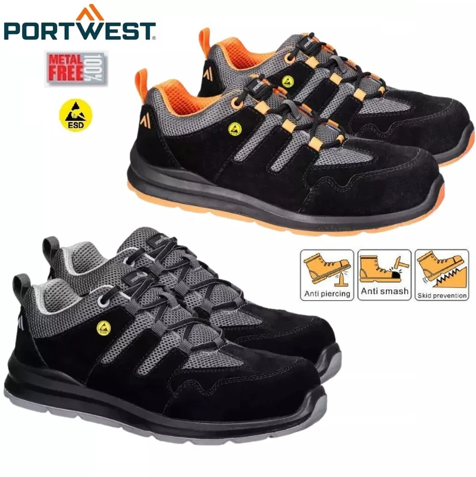 PORTWEST Herren Wildleder Verbund Sicherheit Turnschuhe Stiefel S1P ESD SR leichte Arbeitsschuhe Größe