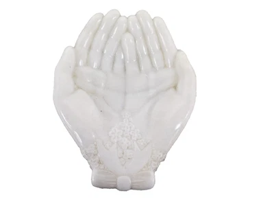Avon Touch Of Beauty Open Hands Soap Dish Or Trinket Dish White Milk Glass - Image 1 of 4