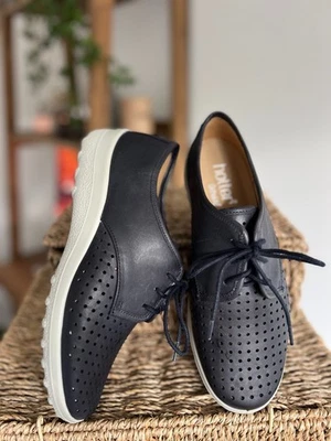 Hotter Shoes Shade Navy Blue Lace Up Cushion Leather Flats UK 5 EEE Extra Wide - Image 1 of 4