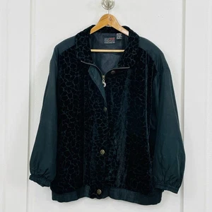 Mureli Womens Bomber Jacket XL Black Full Zip Button Up Animal Print 100% Silk - Picture 1 of 10