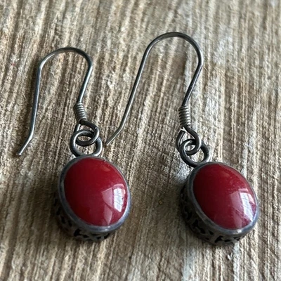 SILPADA 纯银金银红色碧玉凸圆形吊坠耳环 ~ #W1298 — 第 1/3 张图片