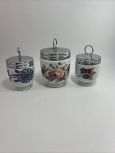 Set of 3 Royal Worcester Egg Coddlers Bone China England Floral & Fruit - Picture 1 of 9