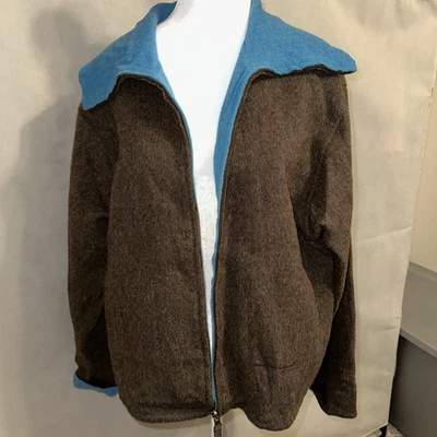 Barry Bricken Reversible Womans Large Alpaca/Wool Blend Full Zip Jacket Pockets - Image 1 of 4