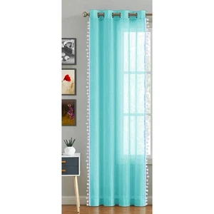 Window Curtains 9 Feet Solid Living Room Office Bedroom Pom Pom Curtain 2-Piece - Picture 1 of 4