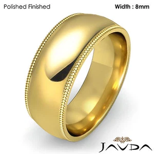 Solid Plain Men Wedding Band Dome Milgrain Ring 8mm 18k Yellow Gold 13.1g 11-11. - Picture 1 of 4