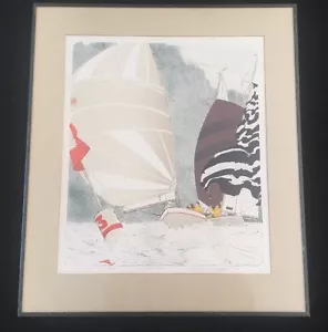 Litografia firmata Elizabeth Schippert prova d'artista. Barca a vela "Leeward Mark" - Foto 1 di 9