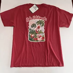 Mele Kalikimaka Merry Christmas Hawaiian T Shirt New with Tags size L Red - Picture 1 of 5