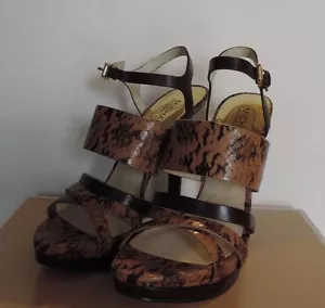 New Michael Kors Nadja high heel Leather caramel Platform Heel snake embossed 7 - Picture 1 of 4
