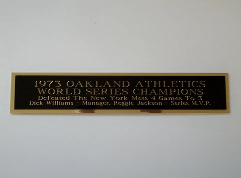 1973 Oakland Athletics World Series Nameplate For A Baseball Bat Case 1.25 X 6 Cover