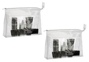 Kulturbeutel mit Dekostreifen transparent - Kosmetikbeutel Kulturtasche 2 Stück - Bild 1 von 1