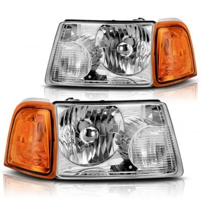 For 2001-2011 Ford Ranger Headlights Replacement 01-11 Chrome Headlamp Assembly - Image 1 of 4
