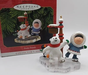 Hallmark Frosty Friends Eskimo and Polar Bear Ornament Vtg 1999 20th in Series  - Picture 1 of 4