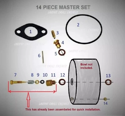 LME Carburetor Kit  TECUMSEH Wisconsin 10, 12hp Engine 12D TRA 12A L97 L104 L106 - Image 1 of 3