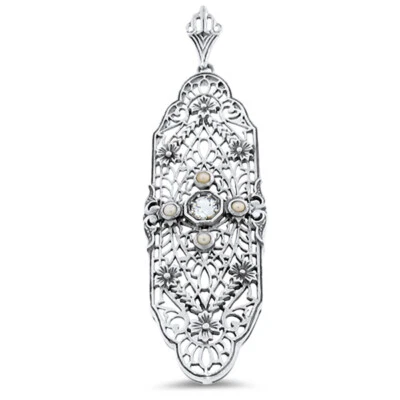 ANTIQUE STYLE 925 STERLING SILVER SIMULATED AQUAMARINE FILIGREE PENDANT     028X - Image 1 of 2