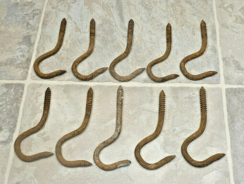 VINTAGE RUSTY LAG SCREW HOOKS LOT OF 10 5/16X4.5 Cover