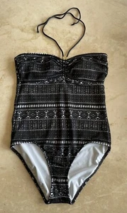 Ralph Lauren Chaps costume da bagno all'uncinetto donna 14 fascia nera con occhielli 1 pezzo boho - Foto 1 di 8