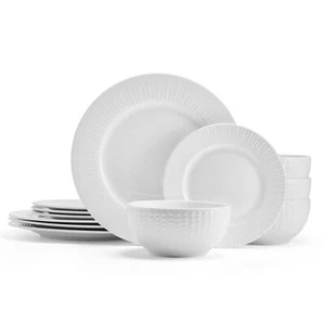 Pfaltzgraff Cassie 12-Piece Dinnerware Set Embossed Porcelain in White Durable - Picture 1 of 10
