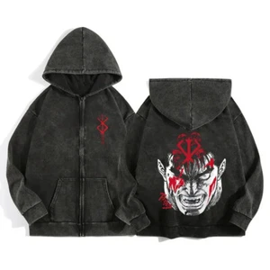 Vintage Berserk Zipper Graphic Hoodie Anime Men Women Sweatshirts Pullover Gifts - Picture 1 of 8