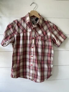 Volcom Tailored Shirt Button Down Boys Medium Red Plaid Short Sleeve - Picture 1 of 10