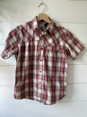 Volcom Tailored Shirt Button Down Boys Medium Red Plaid Short Sleeve - Imagem 1 de 4