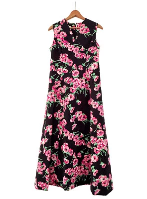 ADELE SIMPSON 70-х макси платье без рукавов цветочный печать трапеции винтажный размер 12 - Изображение 1 из 4