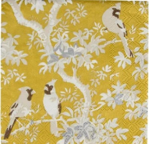 Caspari Scenic Songbirds Gold & Ivory Cocktail Napkins - 20 Per Package, 4 Packs - Picture 1 of 4