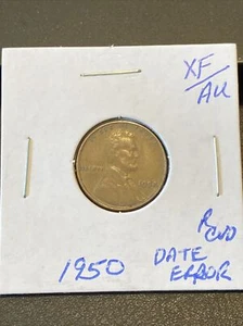 1950 Lincoln Wheat Cent Date Error (Retained CUD) XF/AU Details - Picture 1 of 3