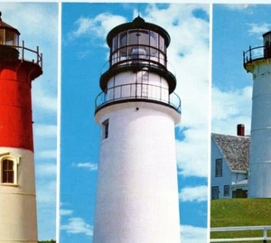 Cape Cod Lighthouses Nauset Highland Nobska Light Eastham Truro Vintage Postcard - Picture 1 of 4