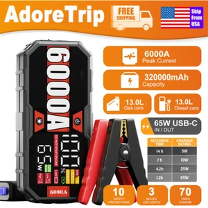 AdoreTrip 6000A Pack Jump Starter Protable Power Bank Charger Truck Heavy Duty - Picture 1 of 11