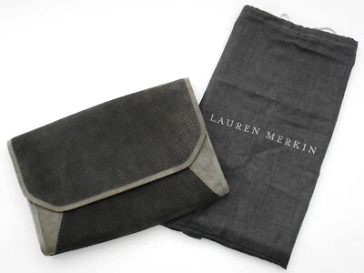 Lauren Merkin 灰色麂皮绒 11 英寸 X 7 英寸手拿包手提包全新带防尘罩 — 第 1/4 张图片