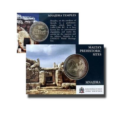 2018 Malta Mnajdra Temple 2 Euro Coin Card with info - Image 1 of 3