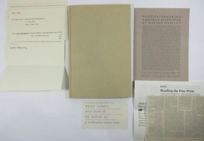 RARE LTD ED "Papermaking by Hand" Walter Hamady SIGNED Letter + Ephemera 1982 HB - Image 1 of 4