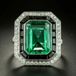 Gorgeous Gleaming Emerald Cut Green Emerald Center Gemstone Women's Ring In 935 - Picture 1 of 9