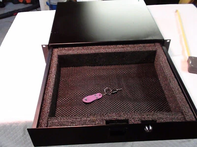 19" 2RU Rack Mount Locking Drawer, 15" Deep, with Key, 2 space, Black - Image 1 of 4
