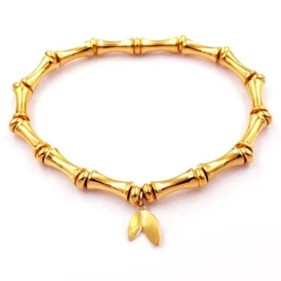 Brazalete brazalete estilo eslabones de bambú de oro amarillo de 18k sobre latón para mujer D78 Foto 1 de 4