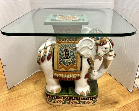 Magnificent Vintage Chinese Ceramic Colorful Garden stool Table Glass Top Cover