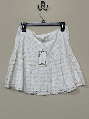 Chelsea & Violet Women’s White & Tan Embroidered Eyelet Ruffle Hem Mini Skirt M - Image 1 of 4