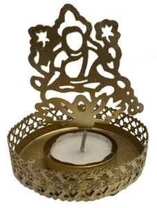 Goddess Lakshmi Hindu God Tea Light Holder Diwali Golden Finish 7.5 x 8.5 cm - Picture 1 of 1