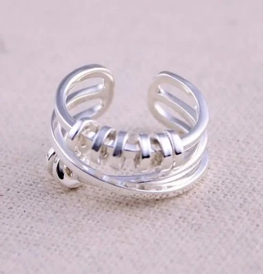 925 Solid Sterling Silver Ring, Pinky Ring, Adjustable Layered Ring, Cross Ring - Image 1 of 4