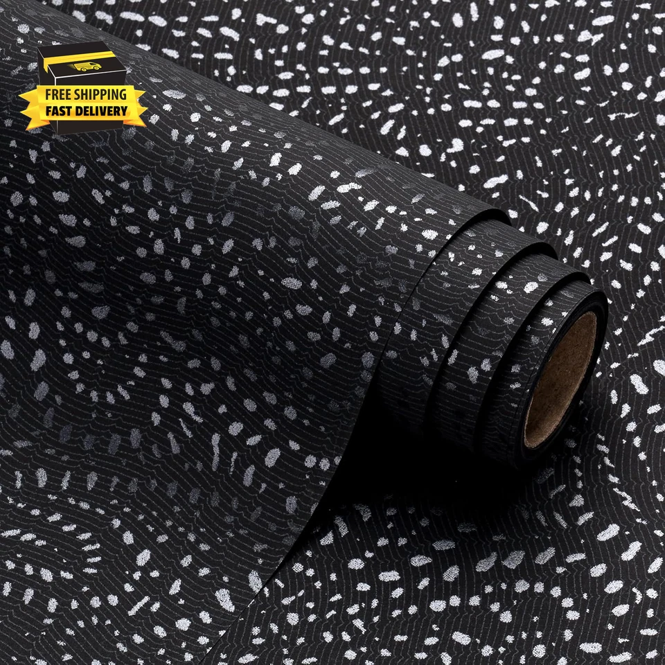 Rollo de papel de envolver negro - Mini rollo - 17 pulgadas X 16,5 pies - Negro con plata Foto 1 de 4