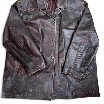 Чероки подлинный оригинальный темно коричневый кожаный кнопка вверх Куртка Пальто - Изображение 1 из 4