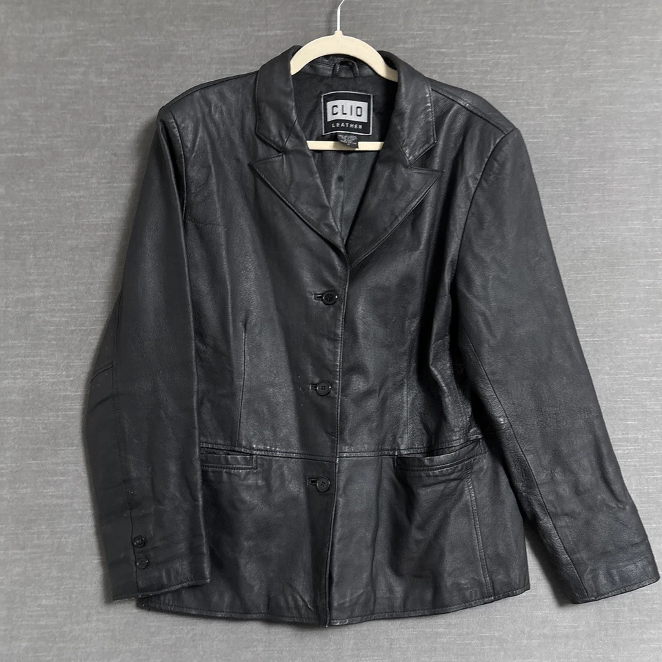 Chaqueta de Cuero Vintage CLIO Grande Negra Años 90 y2k Grunge Retro Otoño Occidental Foto 1 de 4