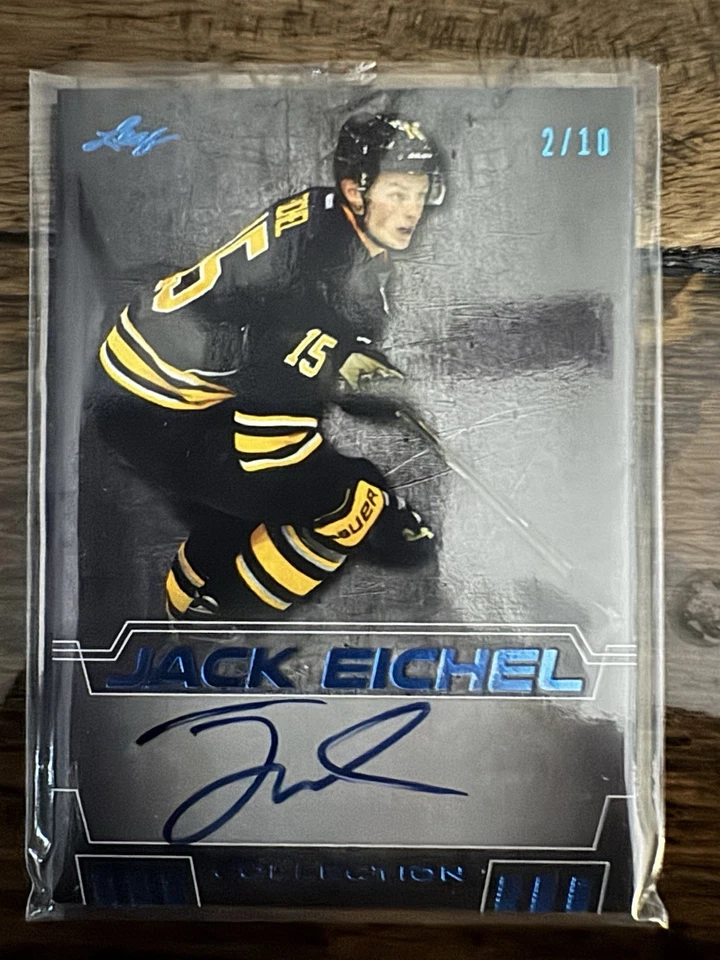Jack Eichel 2016-17 Leaf Collection Auto AZUL SN 2/10 NHL Hockey Buffalo Sabres Foto 1 de 4