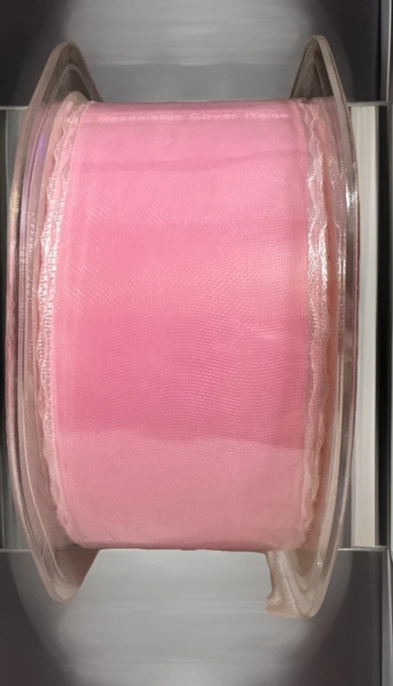 30 Yards - 1.5” Sheer Pink Ribbon With Scalloped Satin Edge - Image 1 of 1